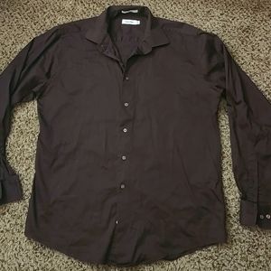 Mens Calvin Klein Brown button up long sleeve shirt size 16.5
